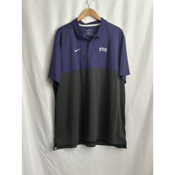 Nike Other - TCU Horned Frogs Polo Shirt Men 3XL Purple& Grey Nike Dri Fit Performance Sports
